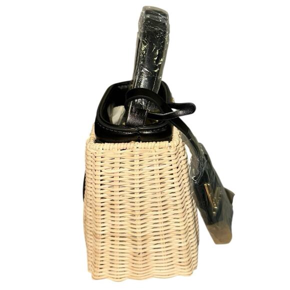 NWT Loulu Cream & Black Wicker Mini Bag - Picture 2 of 6
